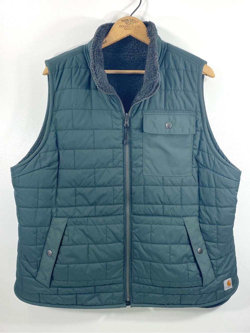 Carhartt Amoret Forest Green Rain Defender Sherpa Lined Reversible Vest XXL 20